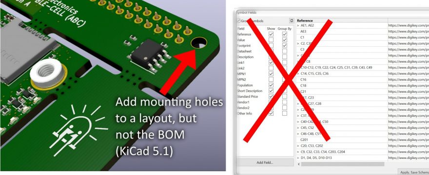 Add mounting holes to a layout, but not the BOM (KiCad 5.1)